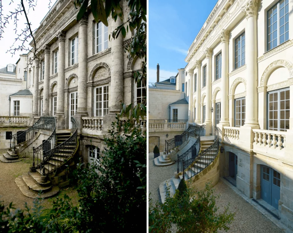 Façade d’un immeuble classé Monument Historique avant et après restauration complète dans le cadre d’un dispositif fiscal.