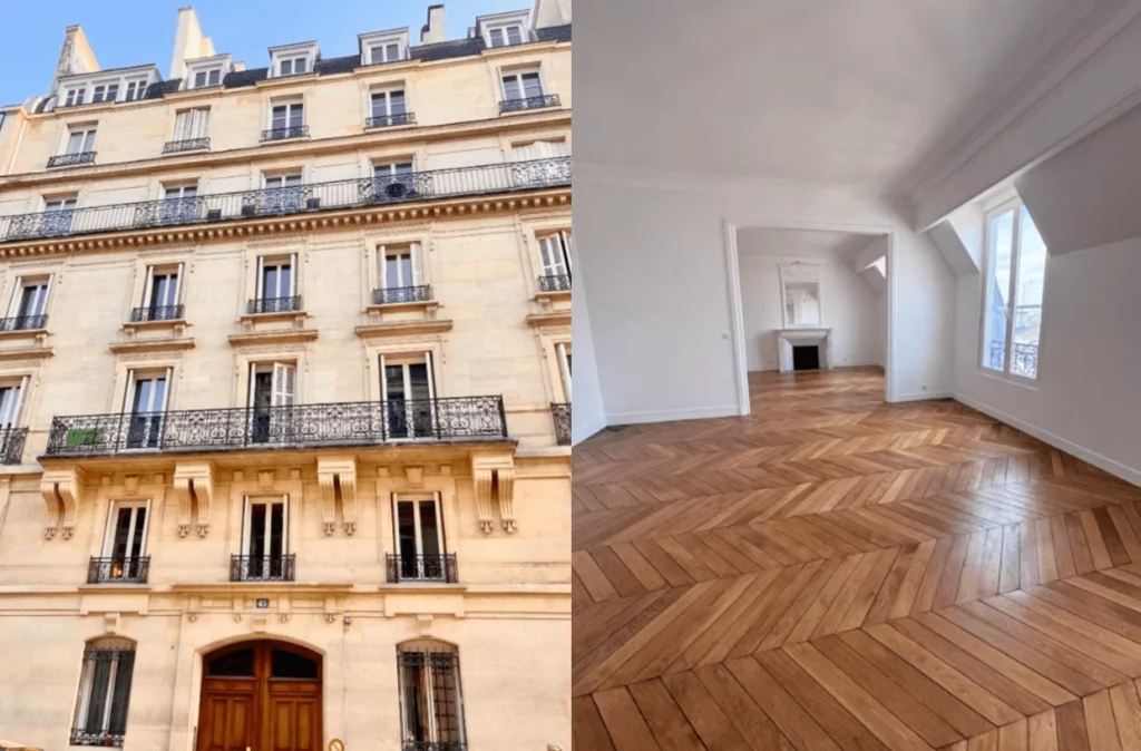 Façade de l'immeuble au 45 rue de Lisbonne à Paris, présentant des appartements en pleine propriété et en nue-propriété, avec des prestations de qualité.