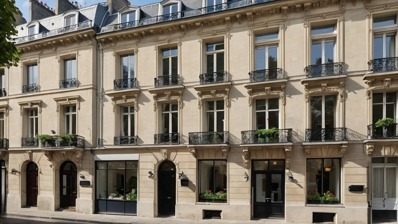 Immeuble haussmannien de trois étages à Paris, symbole d’un investissement immobilier stable et sécurisé.